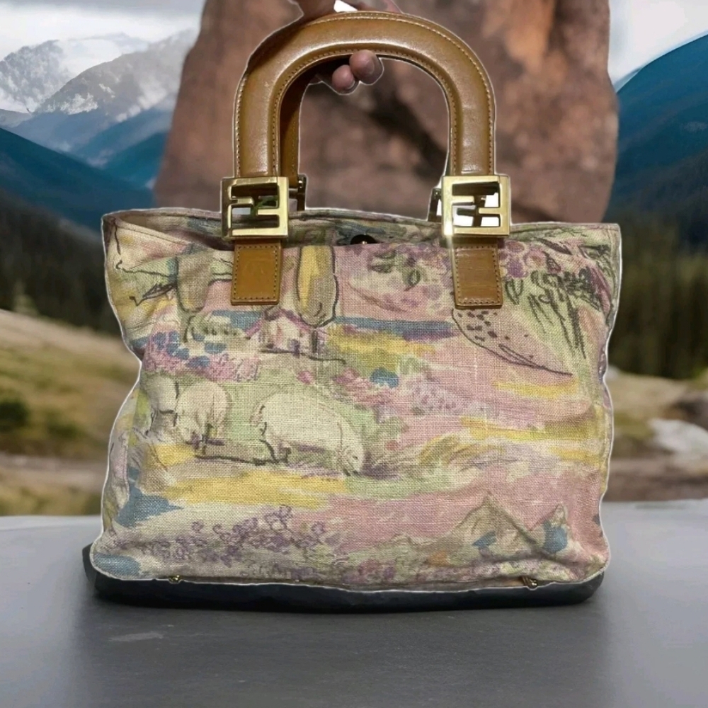 Authentic vintage Fendi watercolor bag cottagecore Floral Pastel Y2K Tapestry